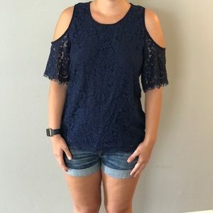 Navy blue lace cut out top